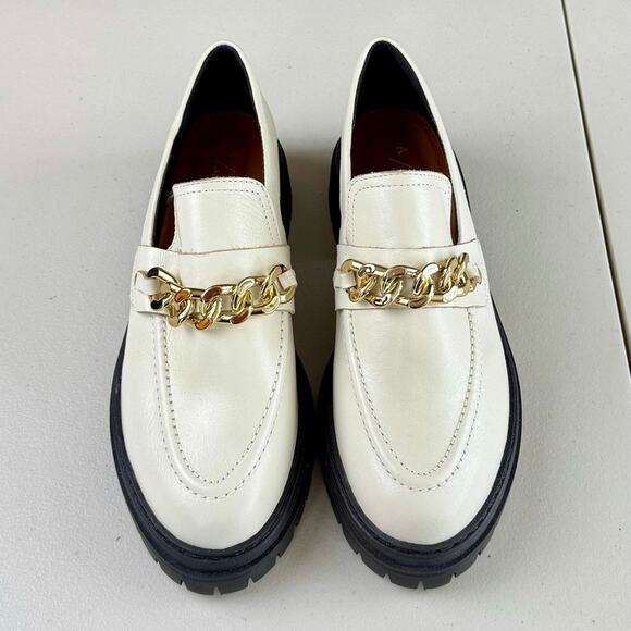 NWOT Anthropologie Ivory Lug Sole Platform Gold Chain Loafer Sz 7 MSRP $160 - Picture 2 of 10